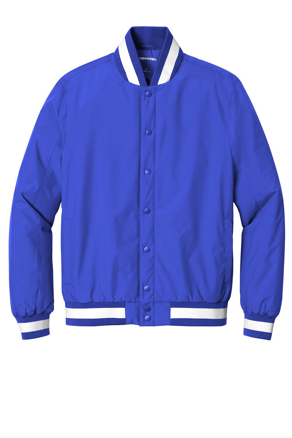 Sport-Tek JST58 Mens Water Resistant Snap Down Varsity Jacket True Royal Blue Flat Front