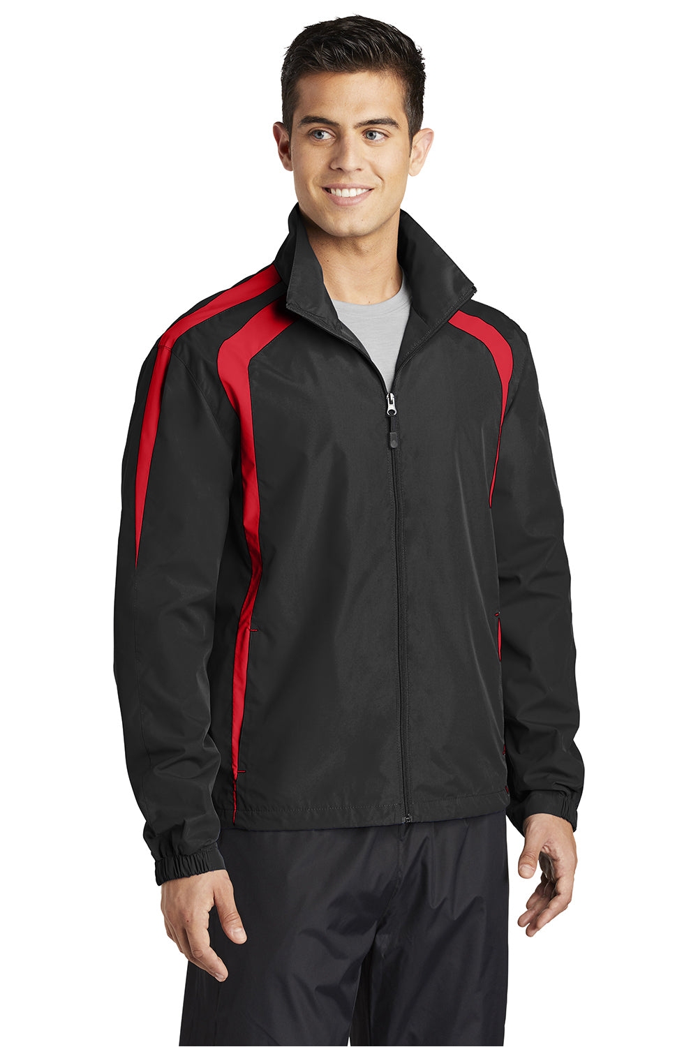 Sport-Tek JST60 Mens Water Resistant Full Zip Jacket Black/True Red Model 3q