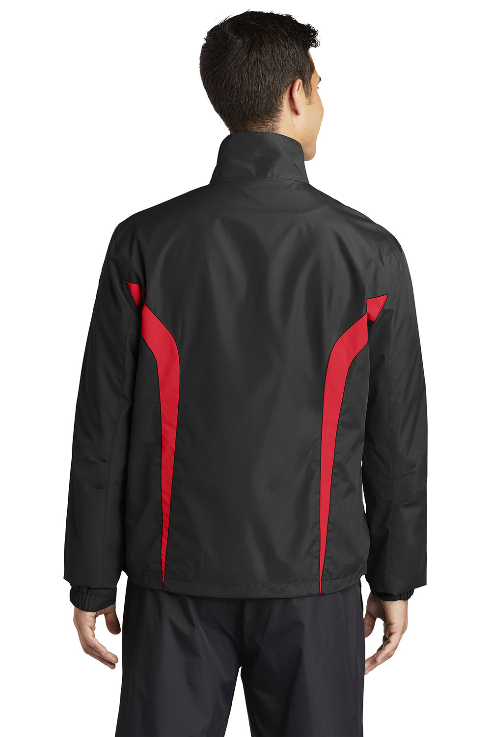 Sport-Tek JST60 Mens Water Resistant Full Zip Jacket Black/True Red Model Back