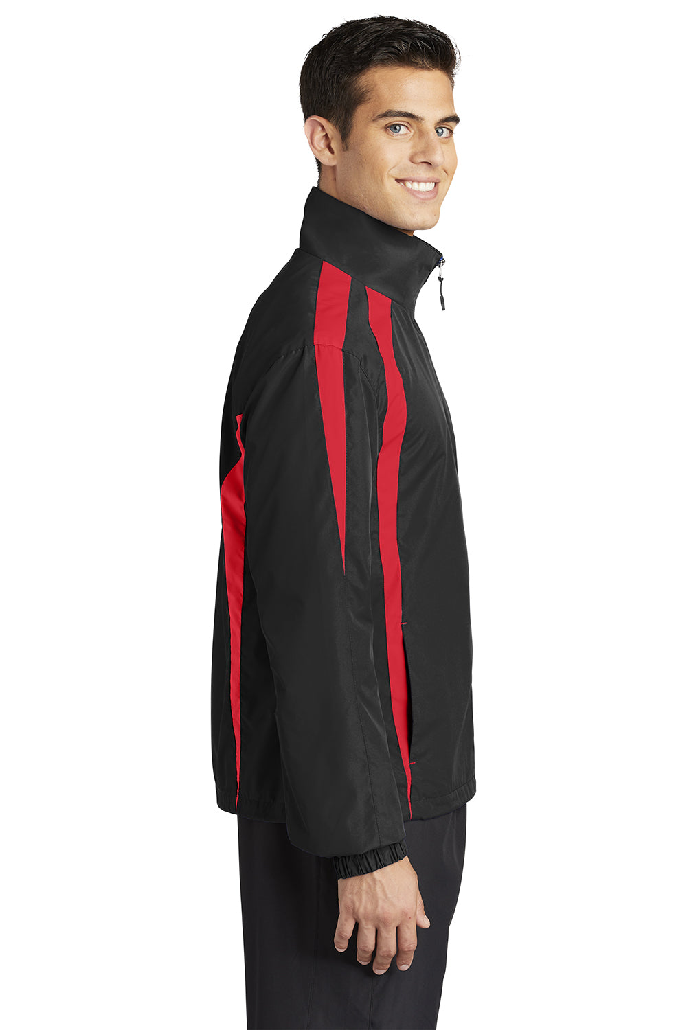 Sport-Tek JST60 Mens Water Resistant Full Zip Jacket Black/True Red Model Side