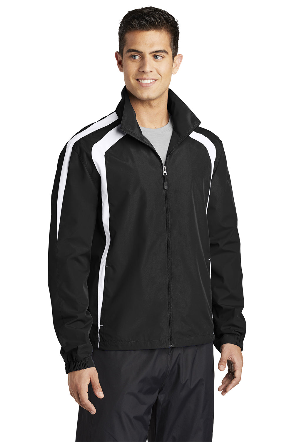 Sport-Tek JST60 Mens Water Resistant Full Zip Jacket Black/White Model 3q