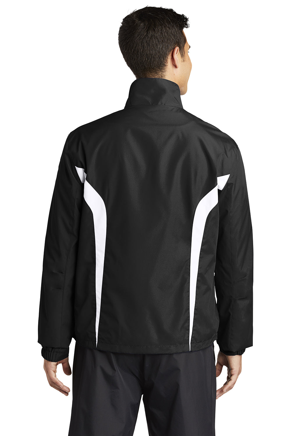 Sport-Tek JST60 Mens Water Resistant Full Zip Jacket Black/White Model Back