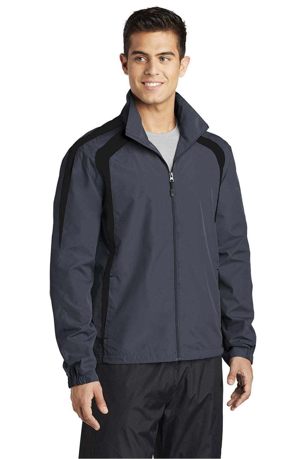 Sport-Tek JST60 Mens Water Resistant Full Zip Jacket Graphite Grey/Black Model 3q