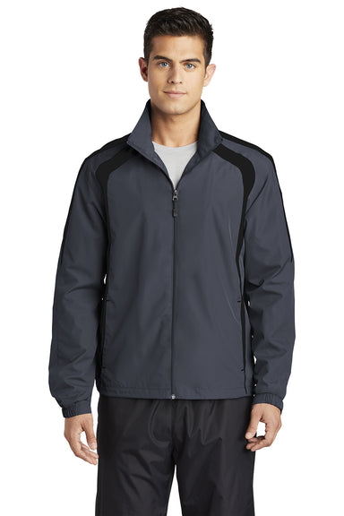 Sport-Tek JST60 Mens Water Resistant Full Zip Jacket Graphite Grey/Black Model Front