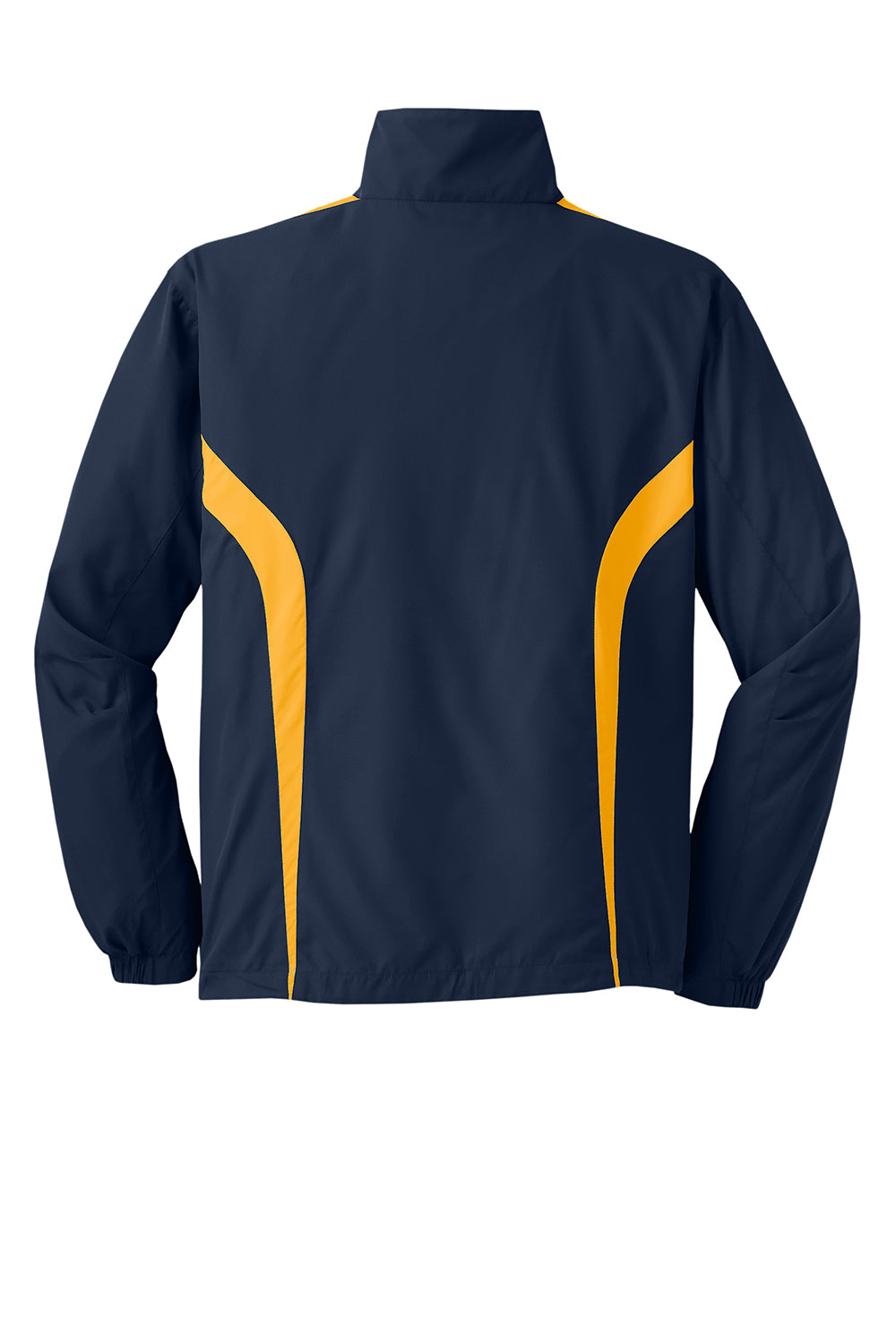 Sport-Tek JST60 Mens Water Resistant Full Zip Jacket True Navy Blue/Gold Flat Back