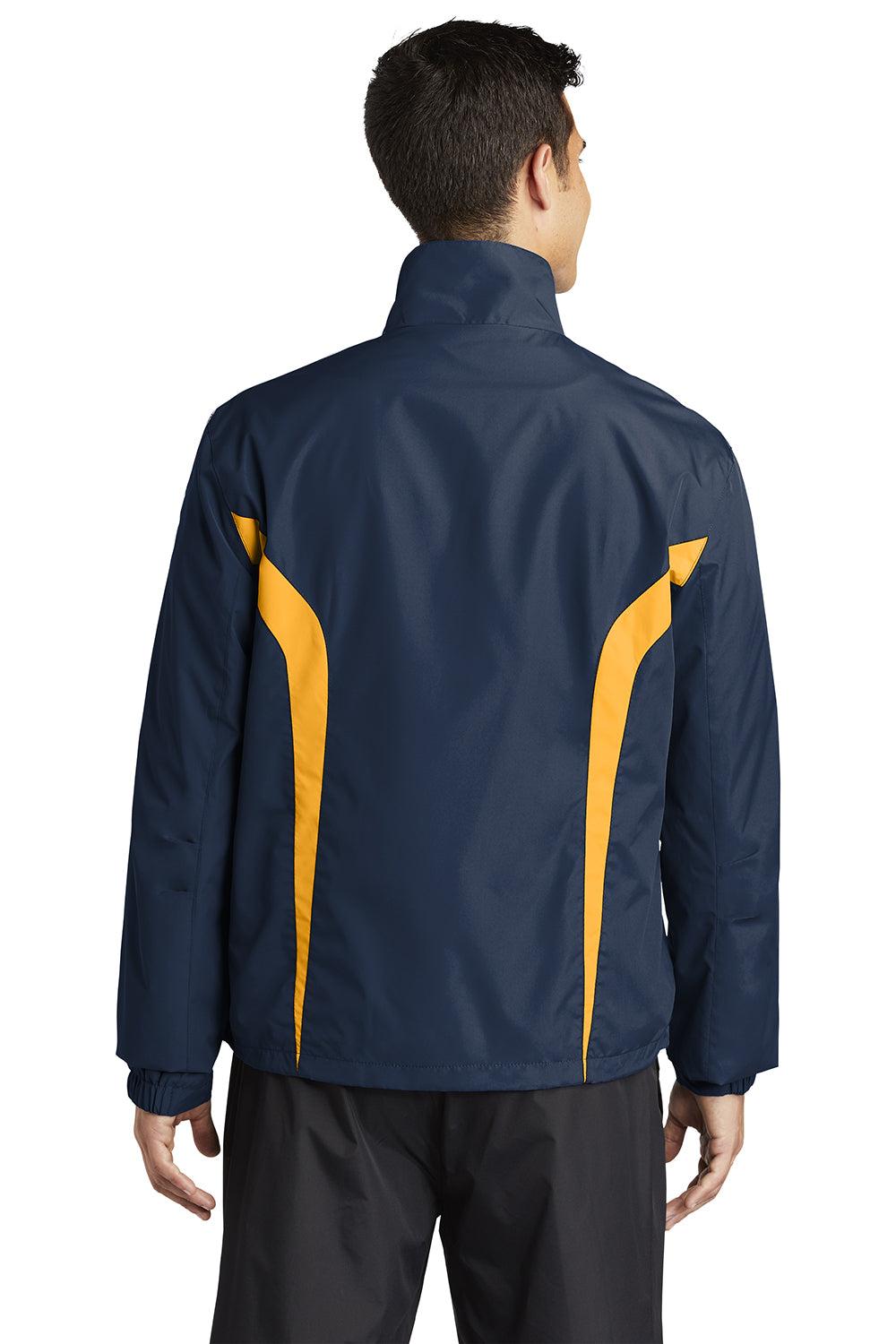 Sport-Tek JST60 Mens Water Resistant Full Zip Jacket True Navy Blue/Gold Model Back