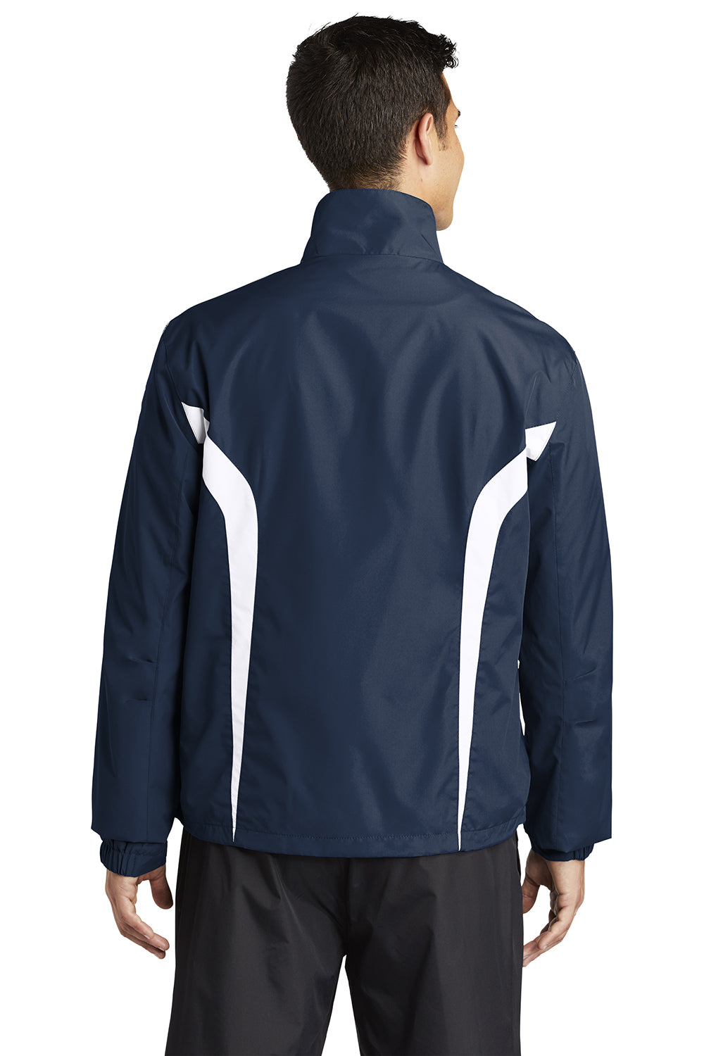 Sport-Tek JST60 Mens Water Resistant Full Zip Jacket True Navy Blue/White Model Back