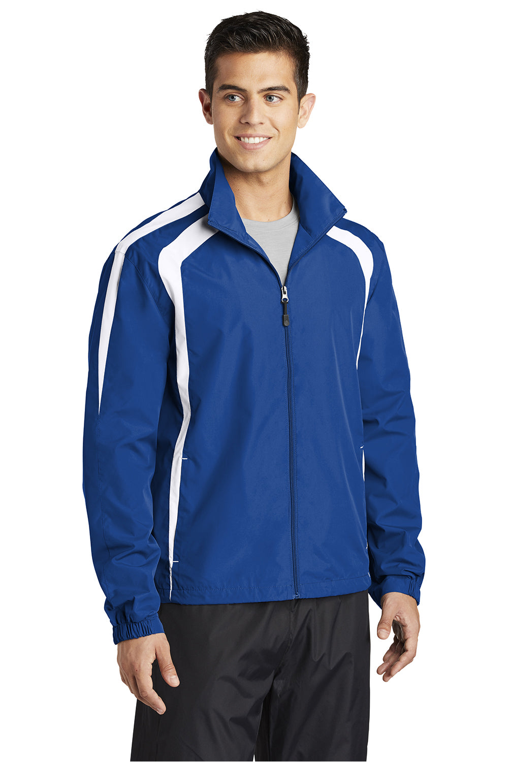 Sport-Tek JST60 Mens Water Resistant Full Zip Jacket True Royal Blue/White Model 3q