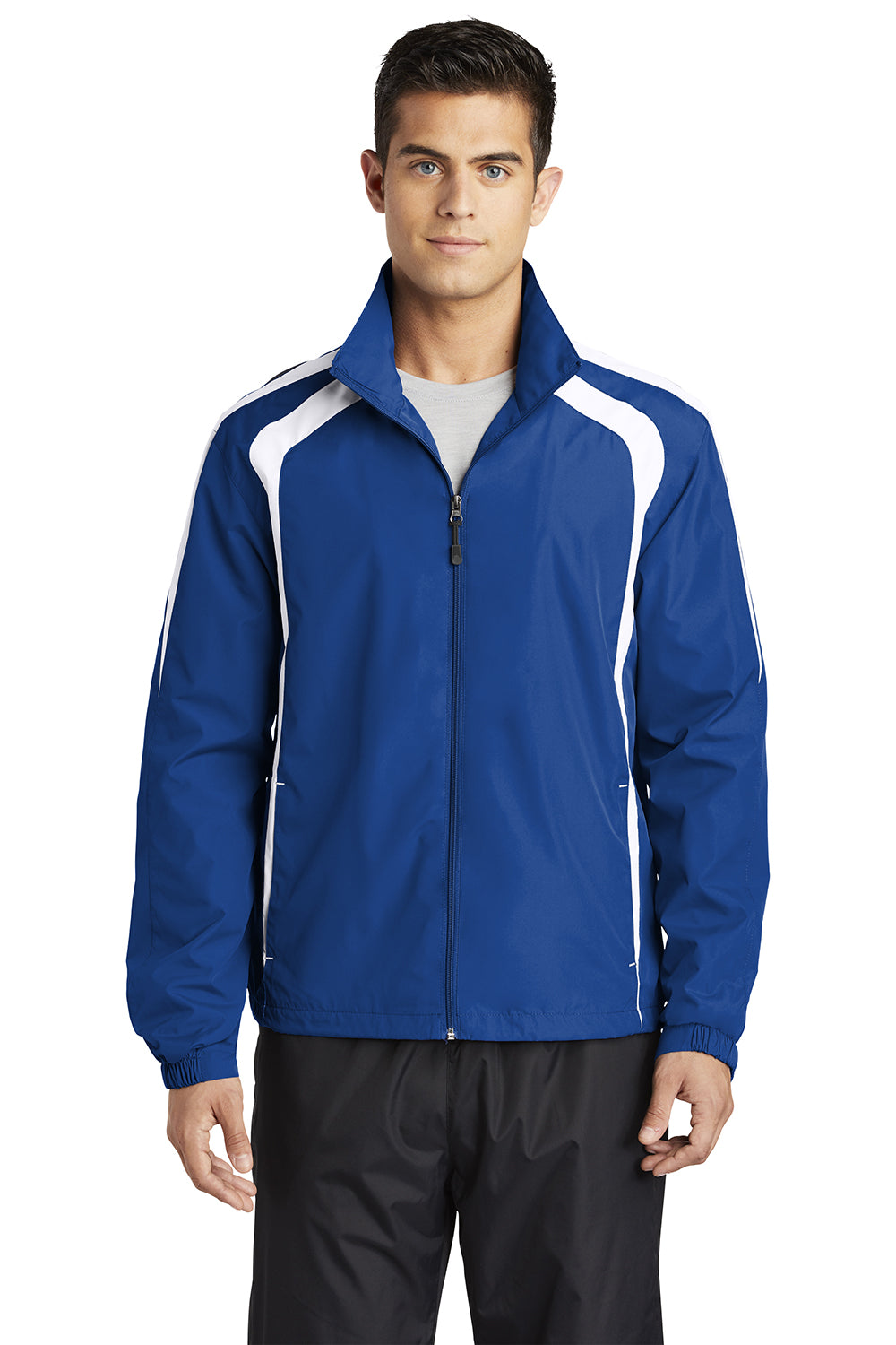 Sport-Tek JST60 Mens Water Resistant Full Zip Jacket True Royal Blue/White Model Front