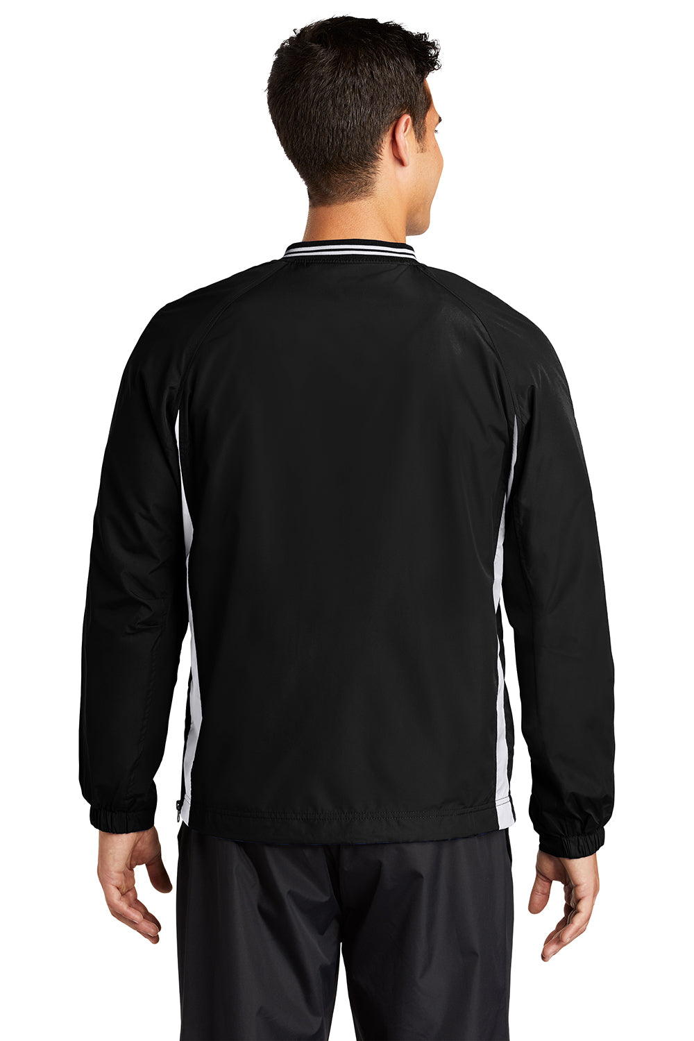 Sport-Tek JST62 Mens Water Resistant V-Neck Jacket Black/White Model Back