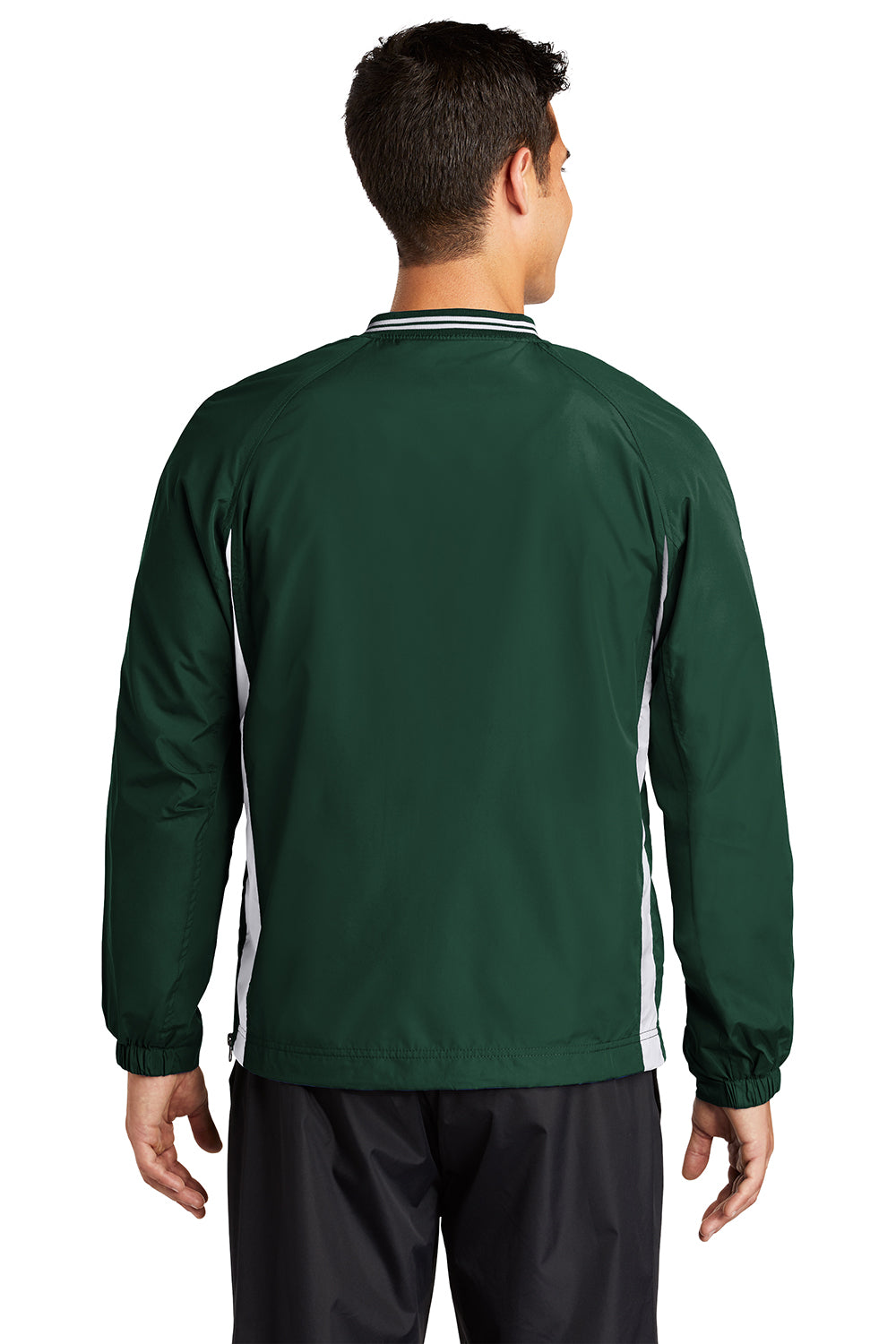 Sport-Tek JST62 Mens Water Resistant V-Neck Jacket Forest Green/White Model Back