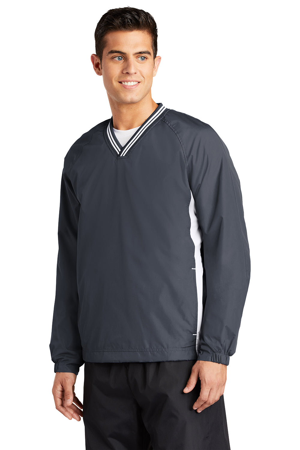 Sport-Tek JST62 Mens Water Resistant V-Neck Jacket Graphite Grey/White Model 3q