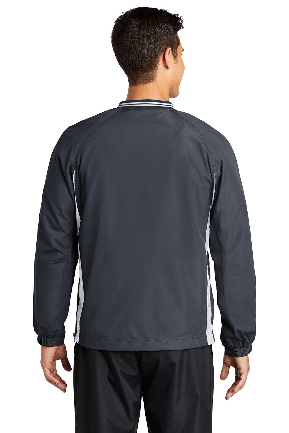 Sport-Tek JST62 Mens Water Resistant V-Neck Jacket Graphite Grey/White Model Back