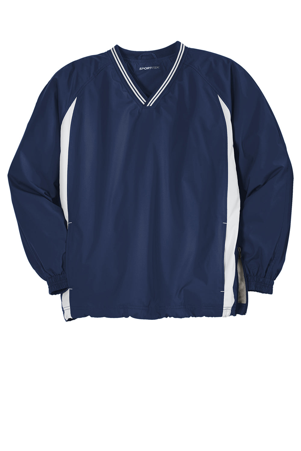 Sport-Tek JST62 Mens Water Resistant V-Neck Jacket True Navy Blue/White Flat Front