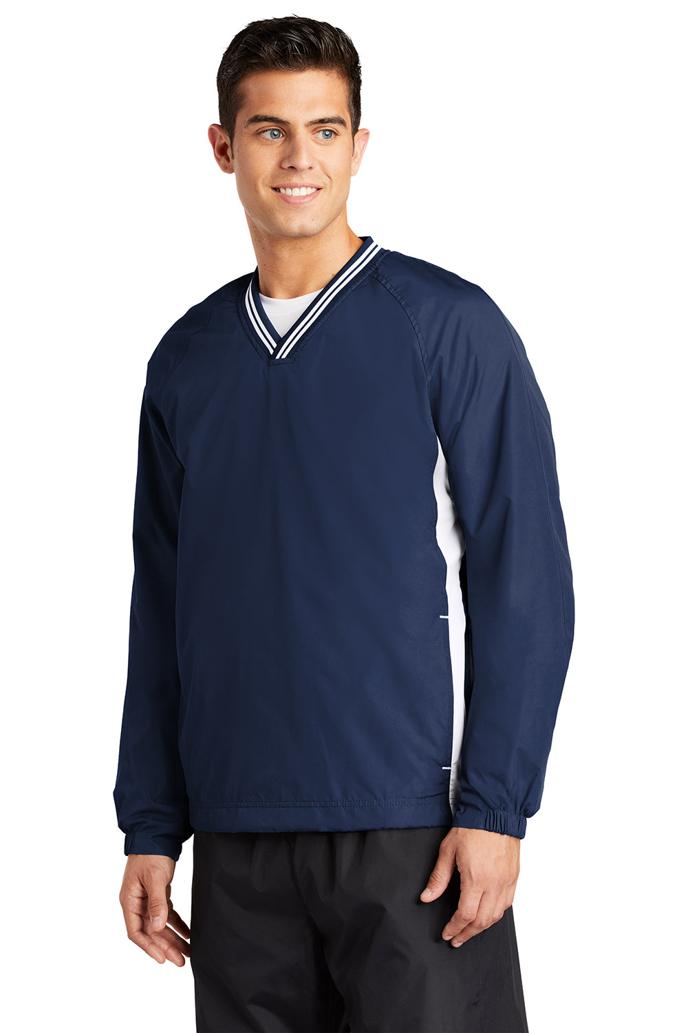 Sport-Tek JST62 Mens Water Resistant V-Neck Jacket True Navy Blue/White Model 3q