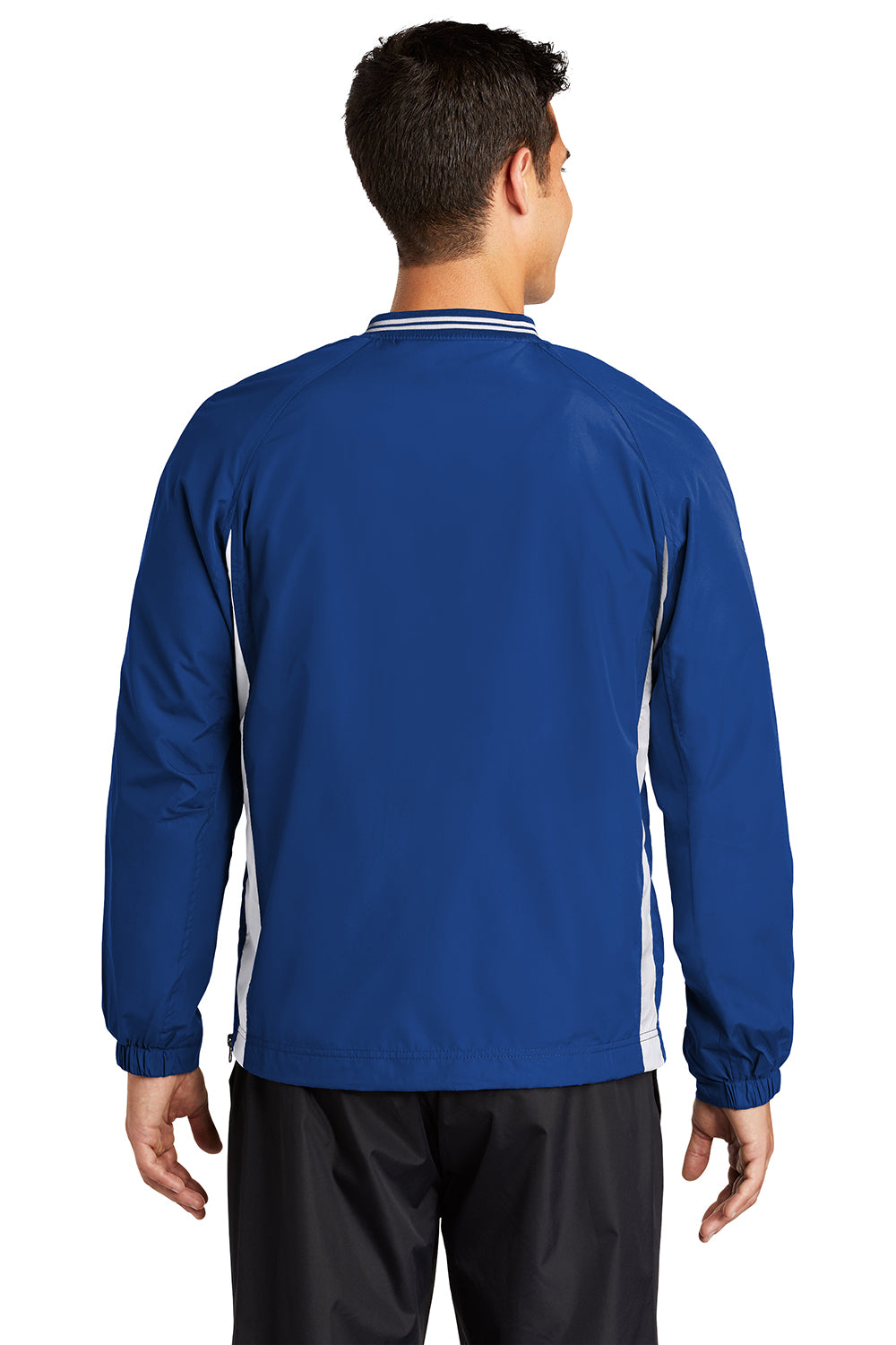 Sport-Tek JST62 Mens Water Resistant V-Neck Jacket True Royal Blue/White Model Back