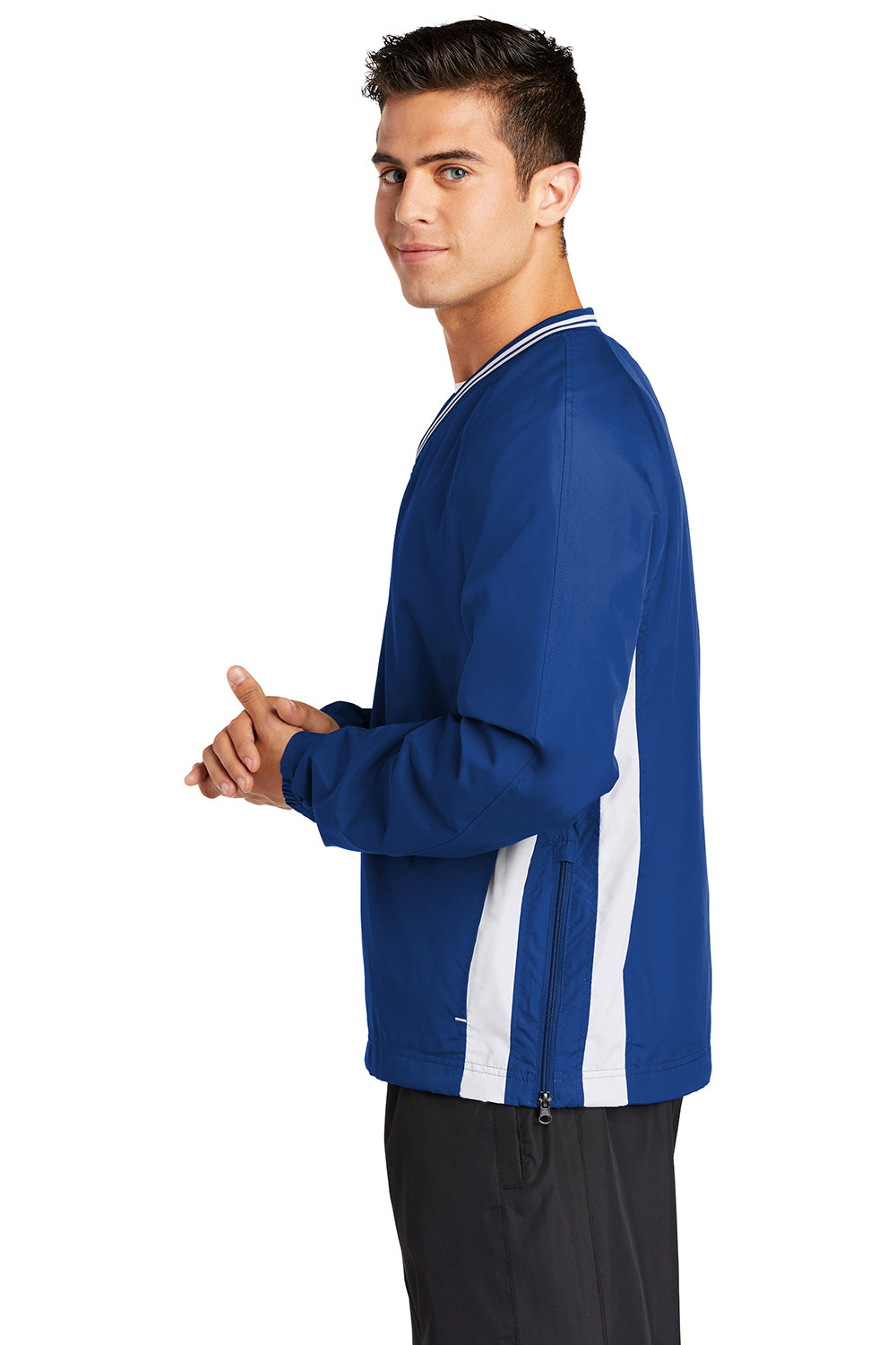 Sport-Tek JST62 Mens Water Resistant V-Neck Jacket True Royal Blue/White Model Side