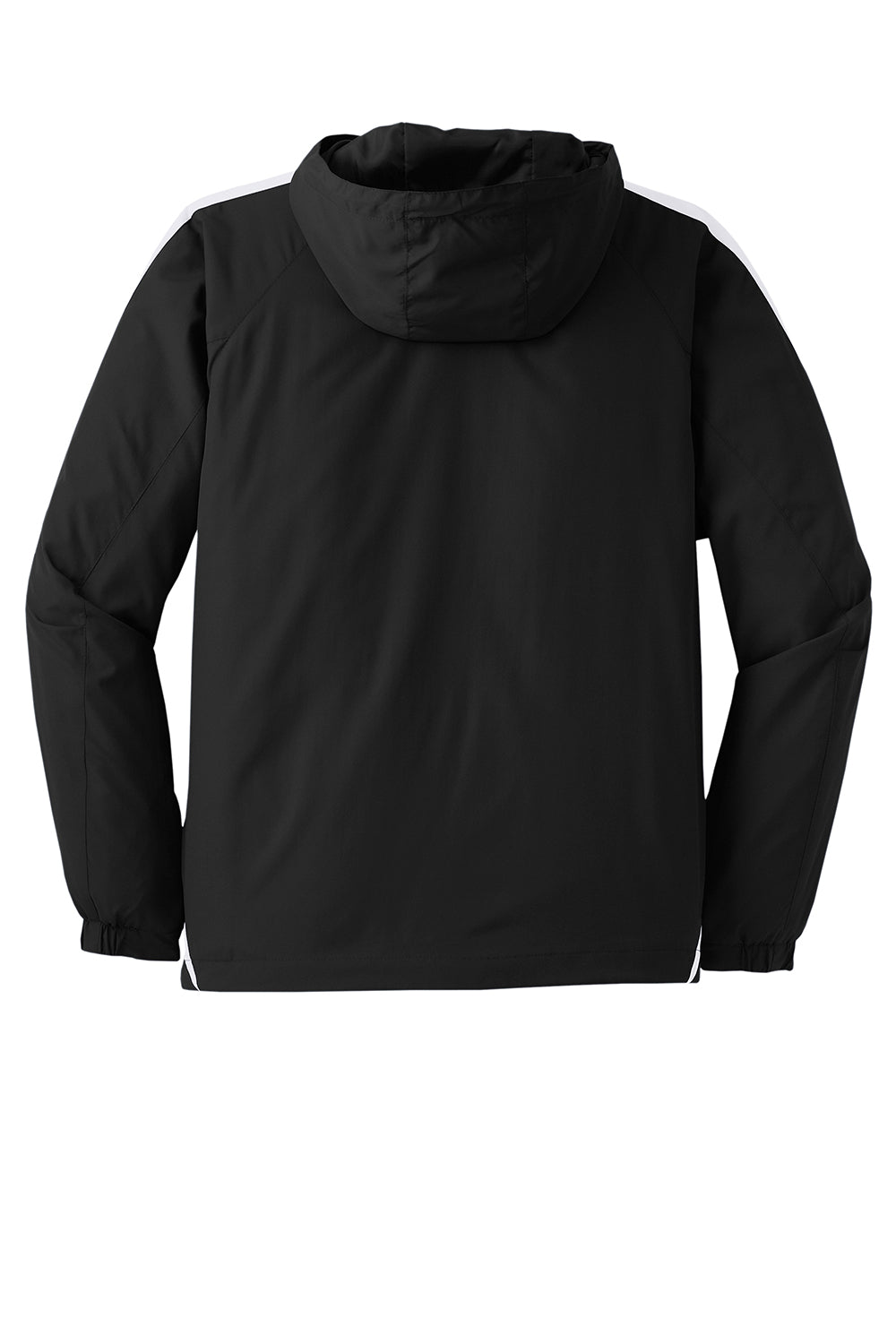 Sport-Tek JST63 Mens 1/4 Zip Hooded Jacket Black/White Flat Back