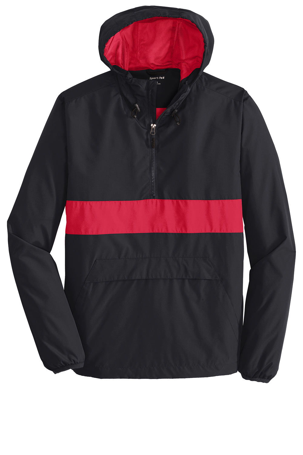 Sport-Tek JST65 Mens Hooded 1/4 Zip Jacket Black/True Red Flat Front