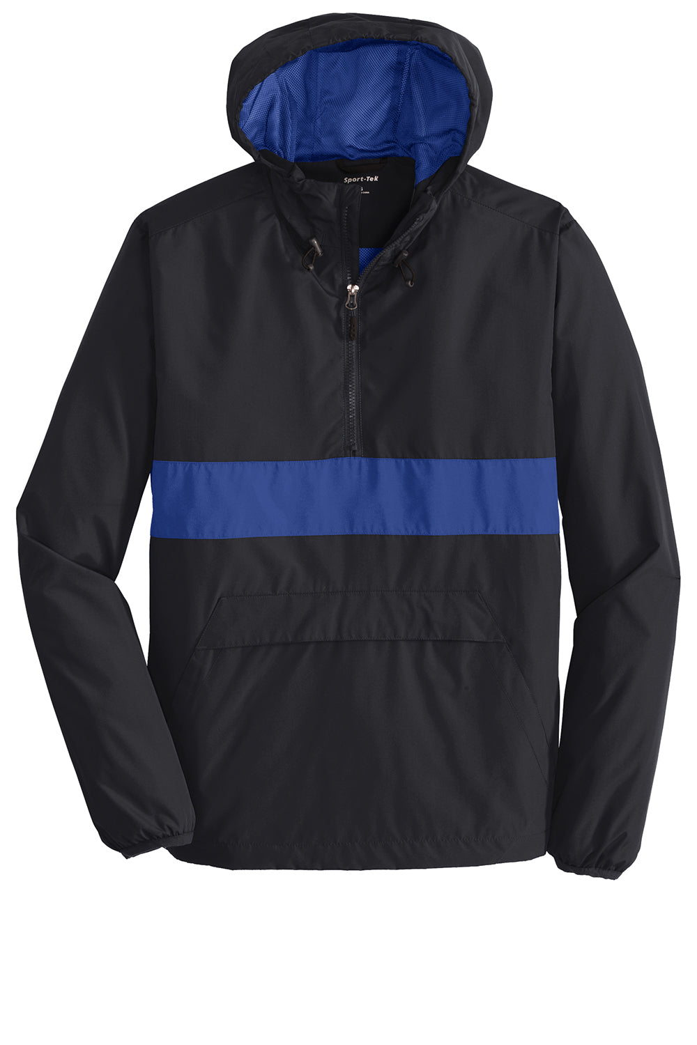 Sport-Tek JST65 Mens Hooded 1/4 Zip Jacket Black/True Royal Blue Flat Front