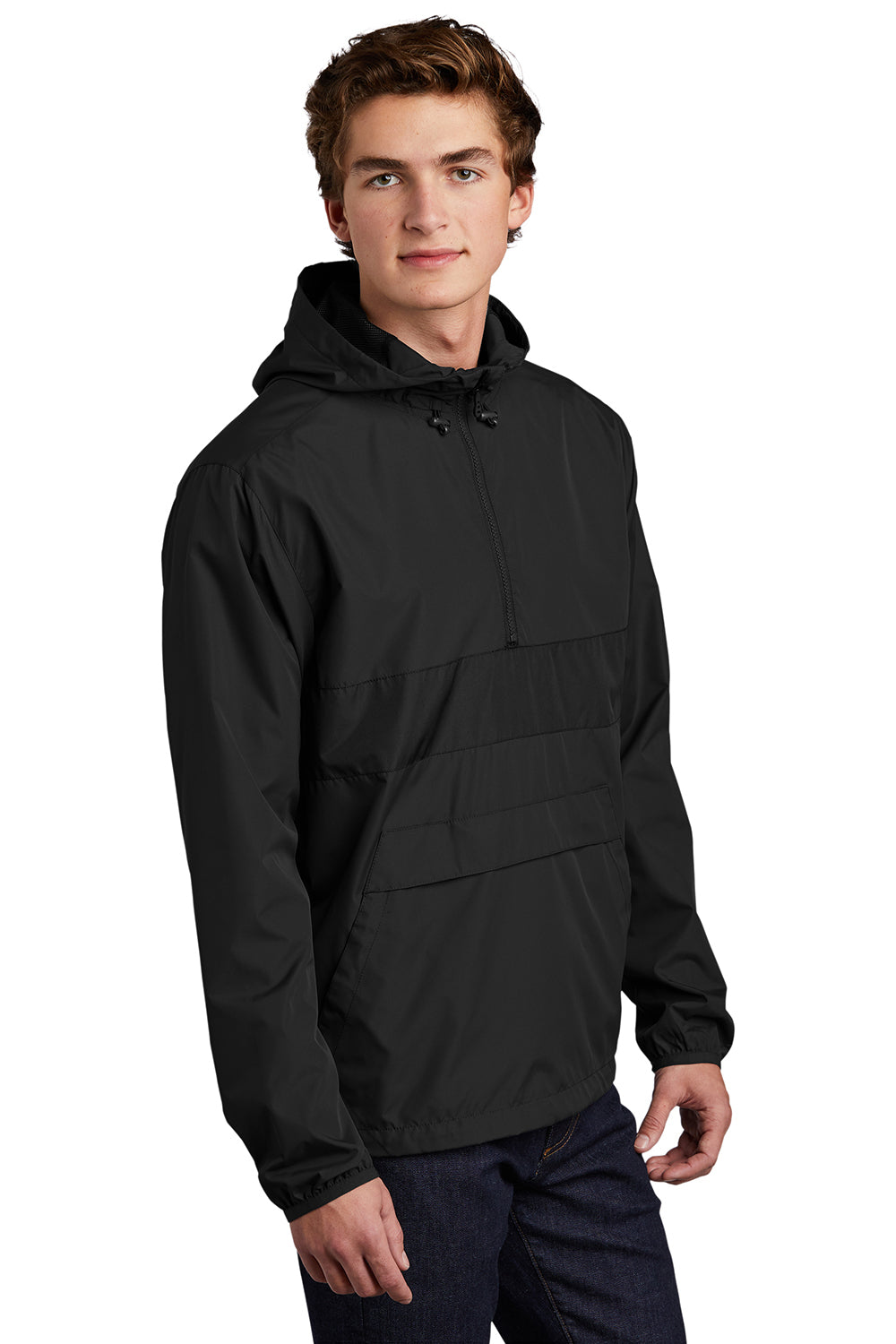 Sport-Tek JST65 Mens Hooded 1/4 Zip Jacket Black Model 3q