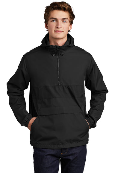 Sport-Tek JST65 Mens Hooded 1/4 Zip Jacket Black Model Front