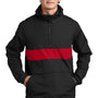 Sport-Tek Mens Hooded 1/4 Zip Jacket - Black/True Red