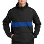 Sport-Tek Mens Hooded 1/4 Zip Jacket - Black/True Royal Blue