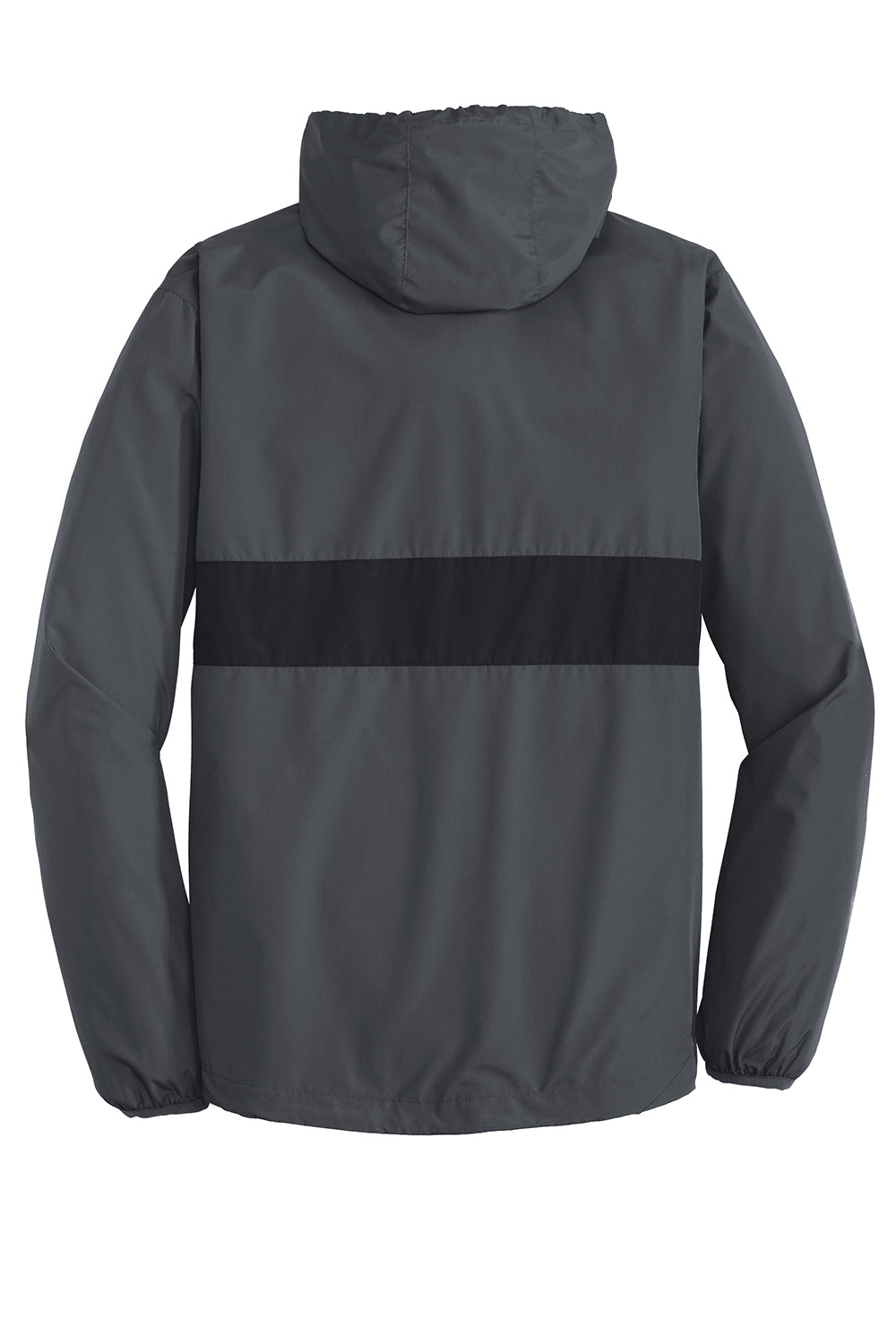 Sport-Tek JST65 Mens Hooded 1/4 Zip Jacket Graphite Grey/Black Flat Back