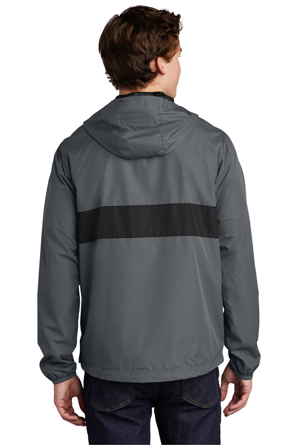 Sport-Tek JST65 Mens Hooded 1/4 Zip Jacket Graphite Grey/Black Model Back