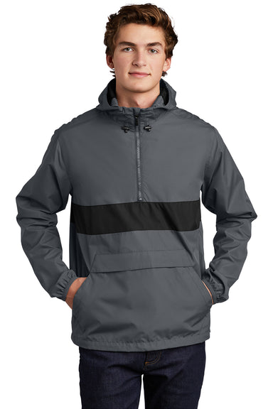 Sport-Tek JST65 Mens Hooded 1/4 Zip Jacket Graphite Grey/Black Model Front