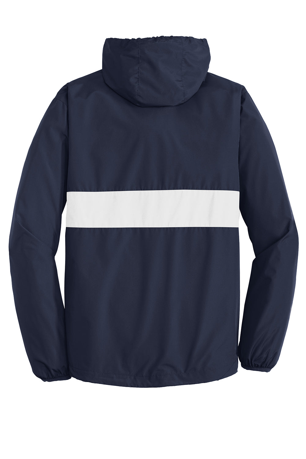 Sport-Tek JST65 Mens Hooded 1/4 Zip Jacket True Navy Blue/White Flat Back