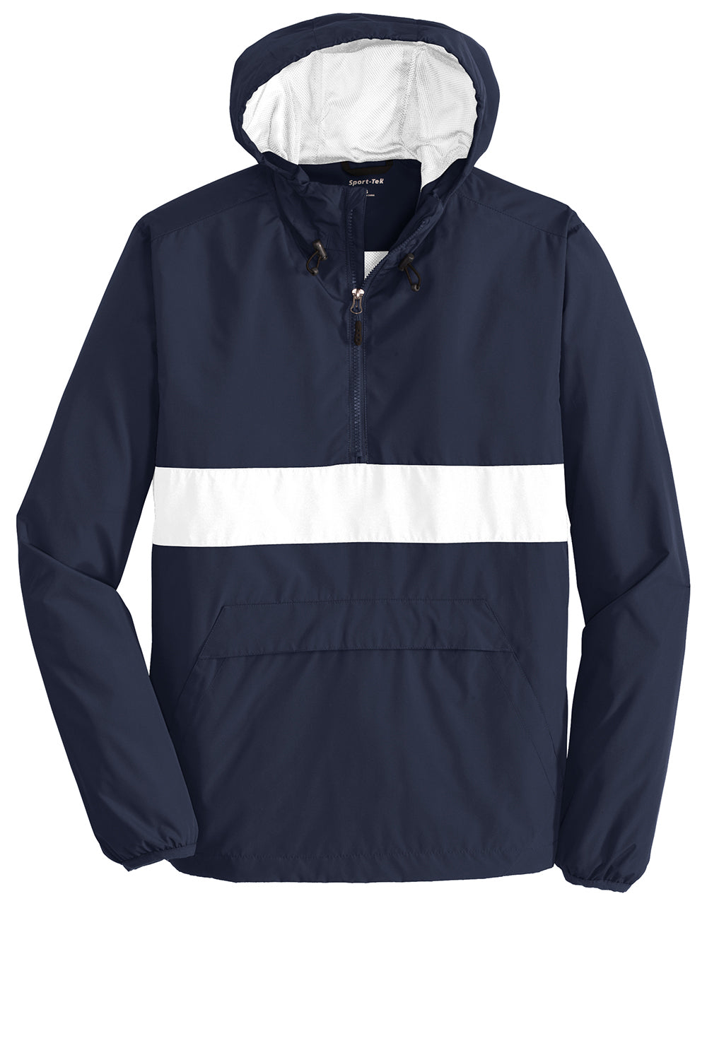 Sport-Tek JST65 Mens Hooded 1/4 Zip Jacket True Navy Blue/White Flat Front