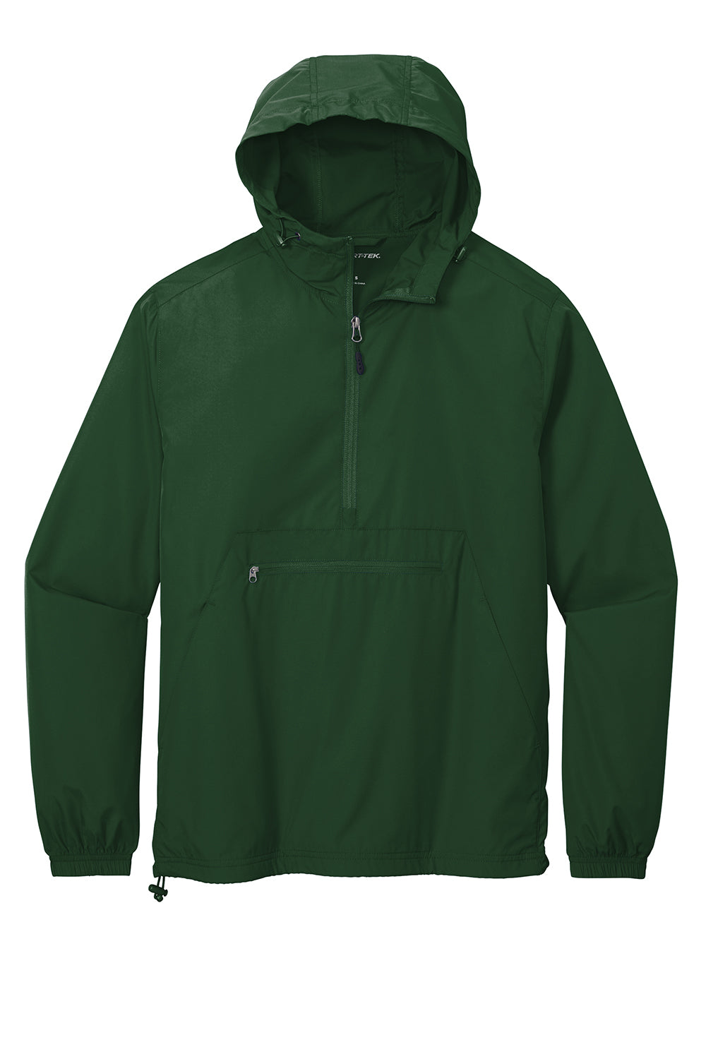 Sport-Tek JST66 Mens Packable Anorak 1/4 Zip Hooded Jacket Forest Green Flat Front