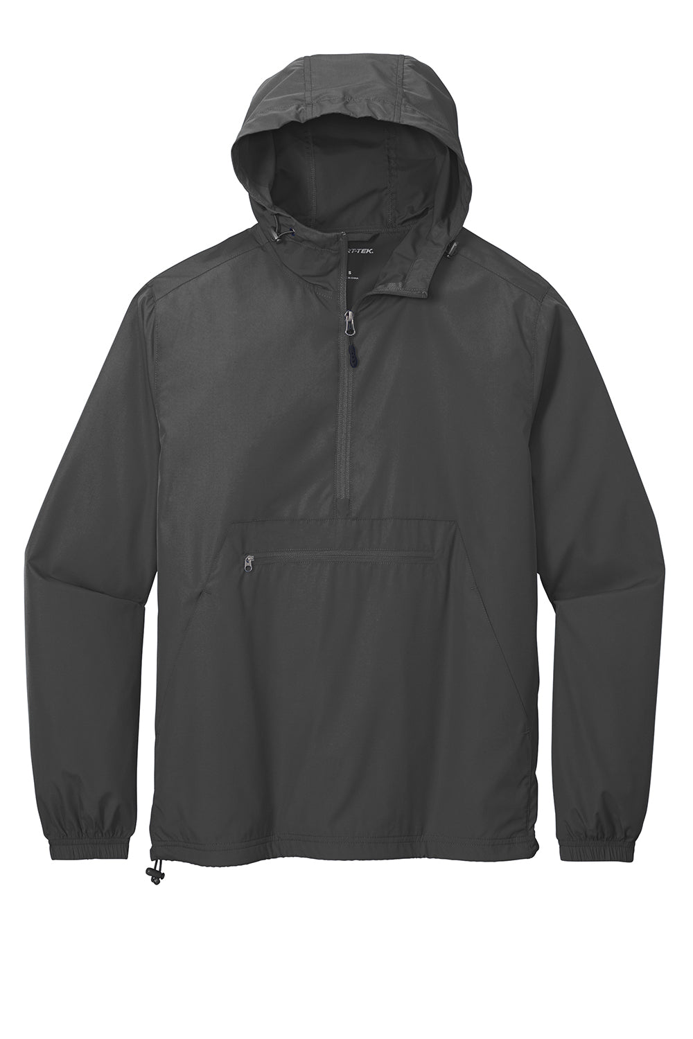 Sport-Tek JST66 Mens Packable Anorak 1/4 Zip Hooded Jacket Graphite Grey Flat Front