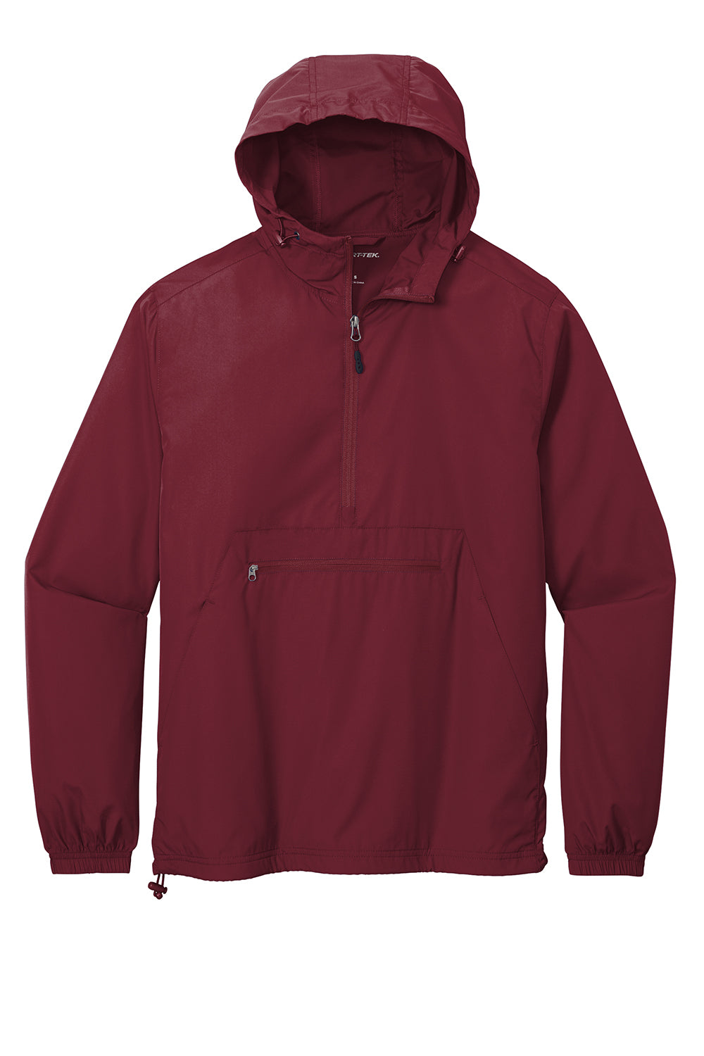 Sport-Tek JST66 Mens Packable Anorak 1/4 Zip Hooded Jacket Maroon Flat Front