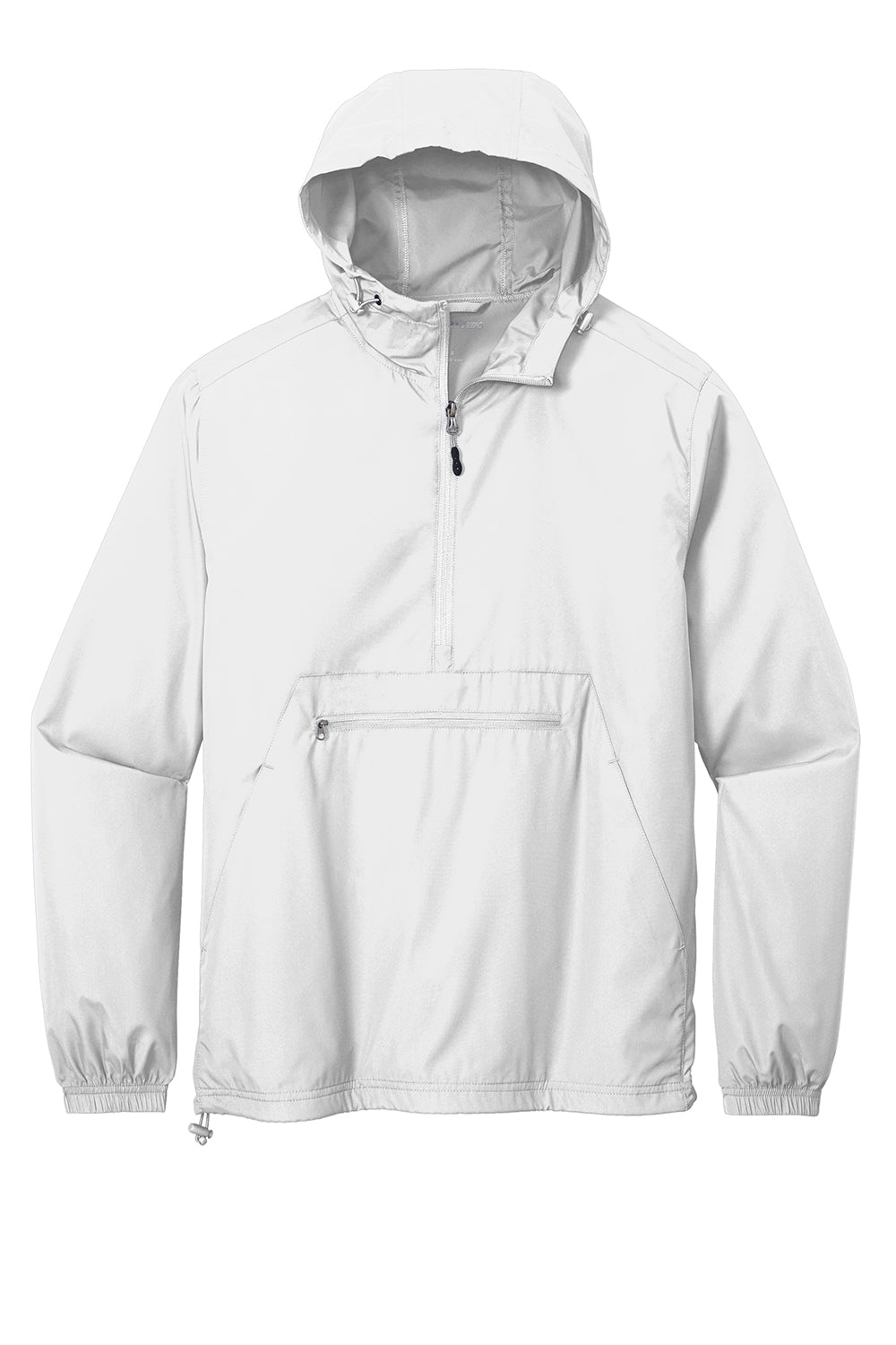 Sport-Tek JST66 Mens Packable Anorak 1/4 Zip Hooded Jacket White Flat Front