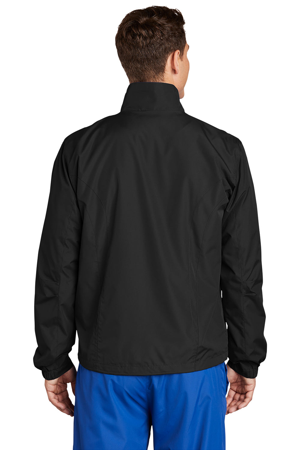 Sport-Tek JST70 Mens Water Resistant Full Zip Wind Jacket Black Model Back