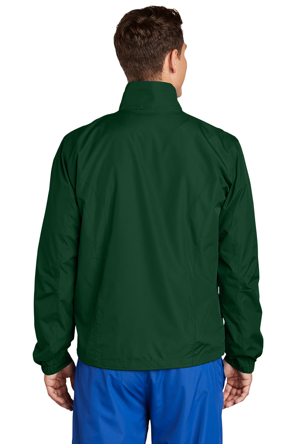 Sport-Tek JST70 Mens Water Resistant Full Zip Wind Jacket Forest Green Model Back