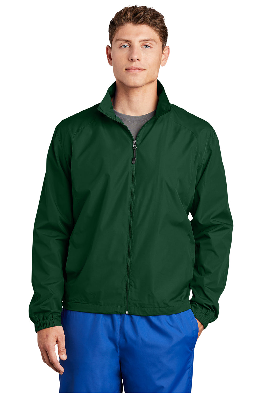 Sport Tek JST70 Mens Forest Green Water Resistant Full Zip Wind Jacket BigTopShirtShop