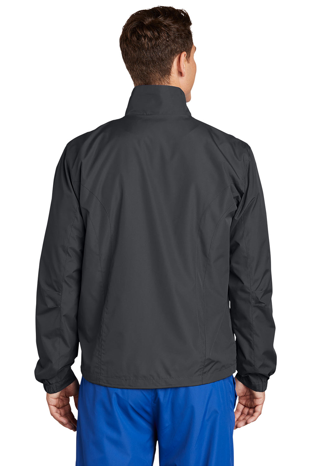 Sport-Tek JST70 Mens Water Resistant Full Zip Wind Jacket Graphite Grey Model Back