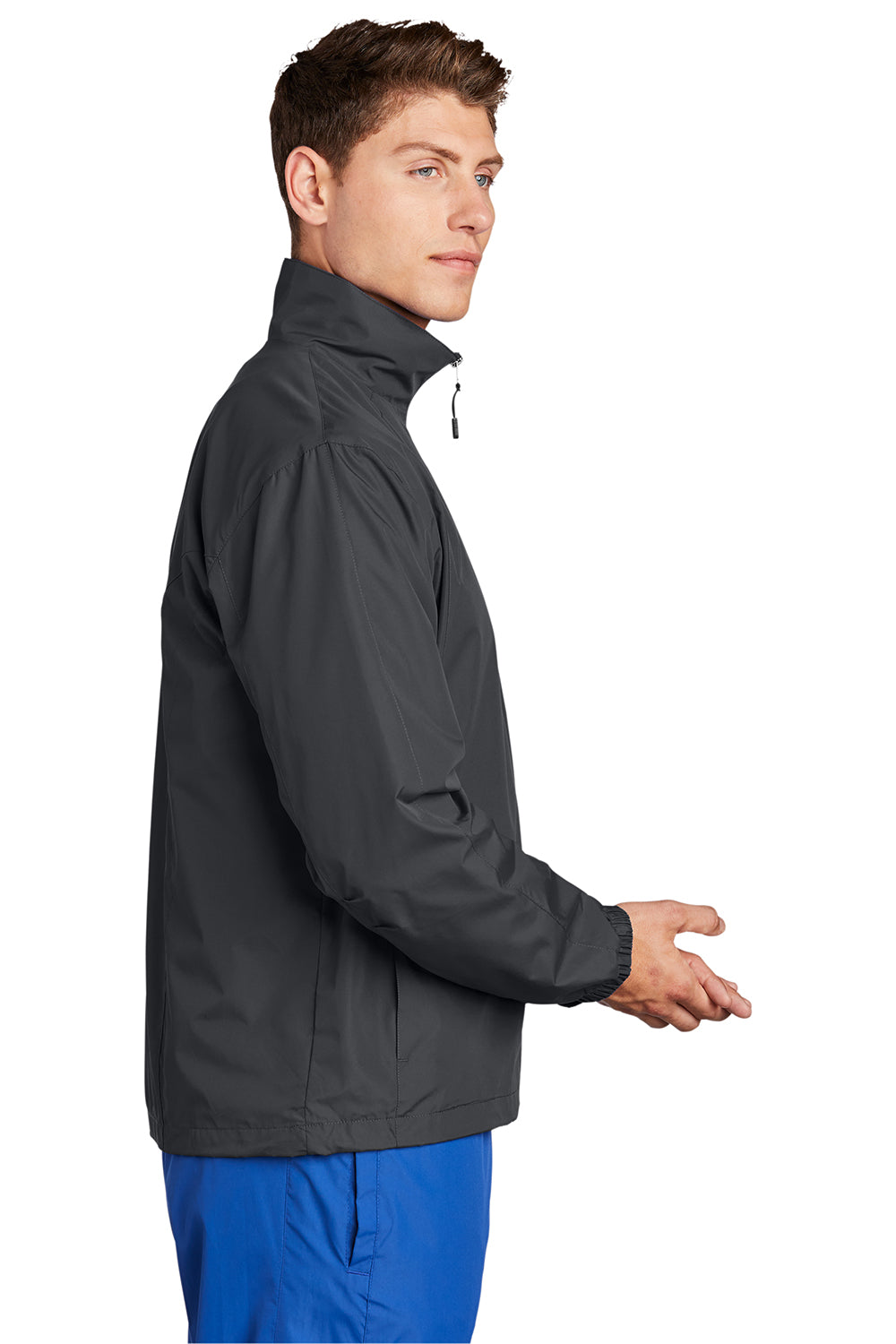 Sport-Tek JST70 Mens Water Resistant Full Zip Wind Jacket Graphite Grey Model Side