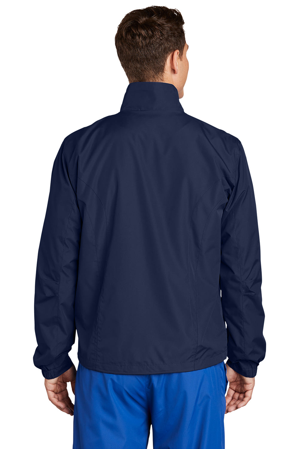 Sport-Tek JST70 Mens Water Resistant Full Zip Wind Jacket True Navy Blue Model Back