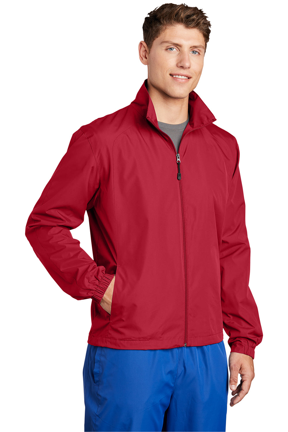 Sport-Tek JST70 Mens Water Resistant Full Zip Wind Jacket True Red Model 3q