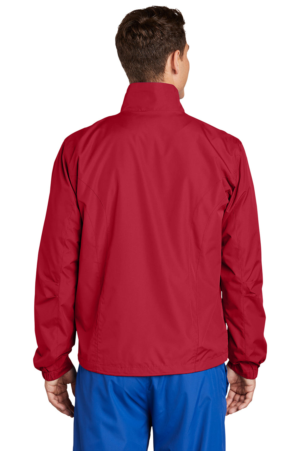 Sport-Tek JST70 Mens Water Resistant Full Zip Wind Jacket True Red Model Back