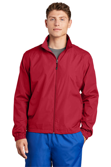 Sport-Tek JST70 Mens Water Resistant Full Zip Wind Jacket True Red Model Front