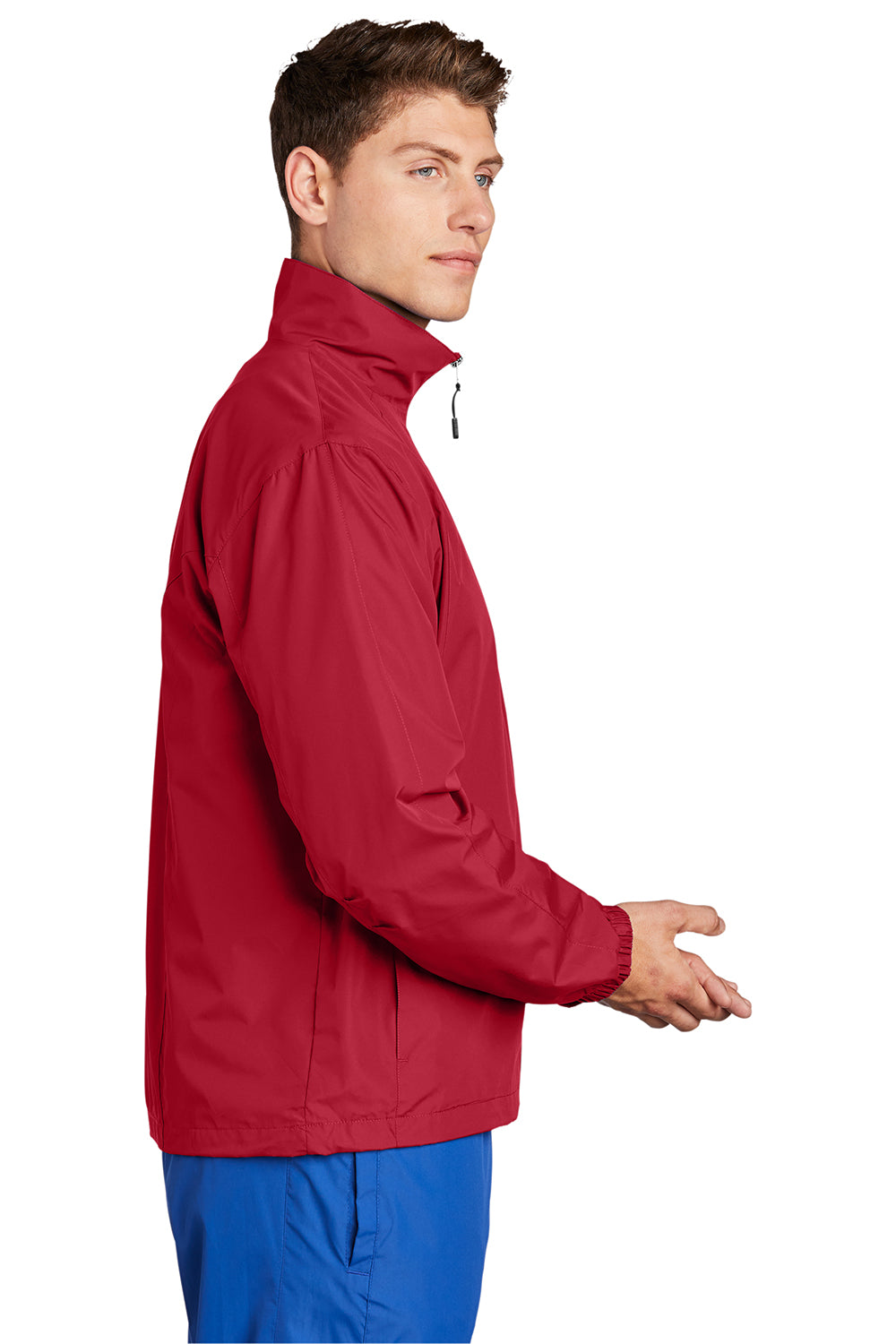 Sport-Tek JST70 Mens Water Resistant Full Zip Wind Jacket True Red Model Side