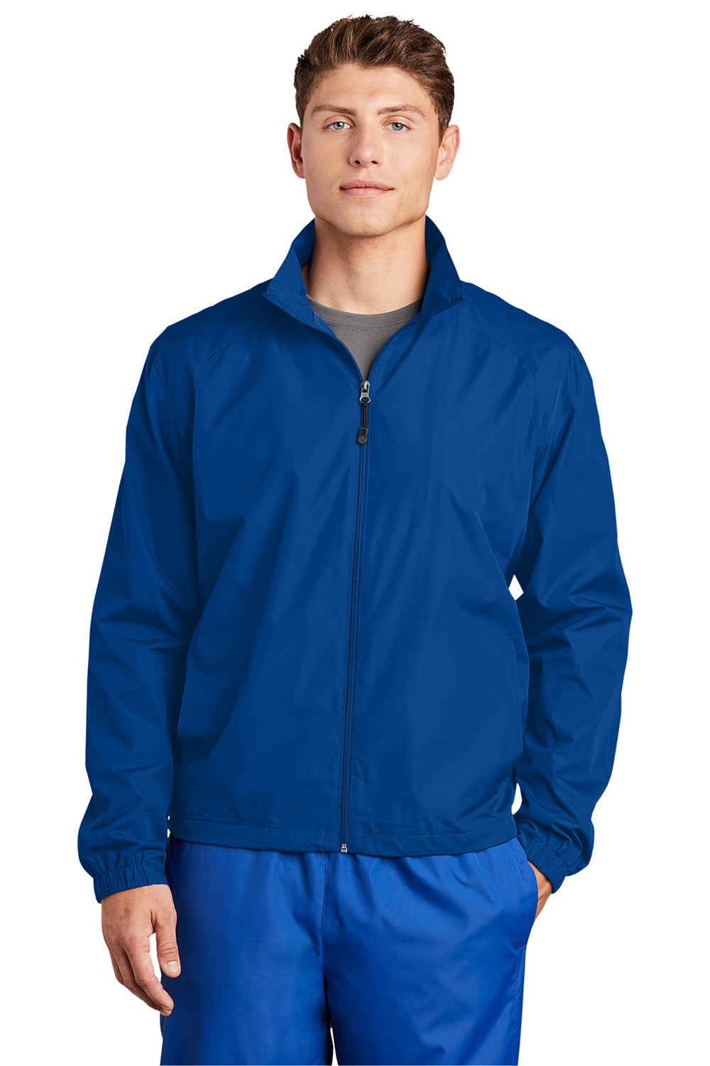 Sport-Tek JST70 Mens Water Resistant Full Zip Wind Jacket True Royal Blue Model Front