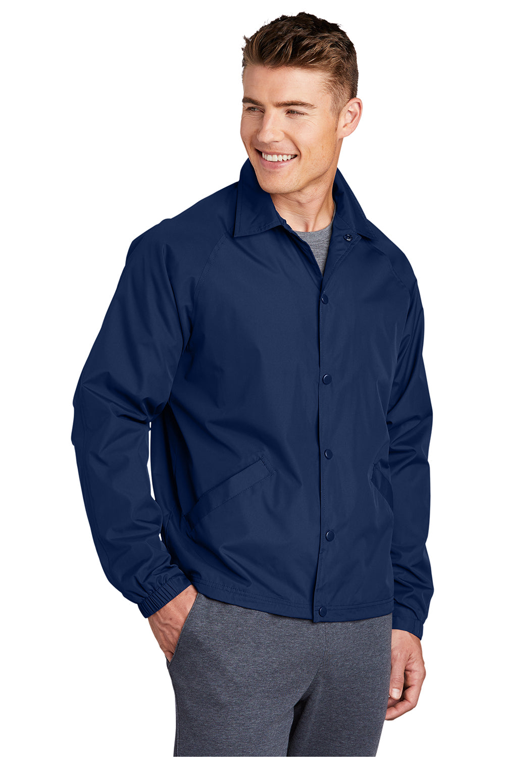 Sport-Tek JST71 Mens Water Resistant Snap Down Sideline Jacket True Navy Blue Model 3q