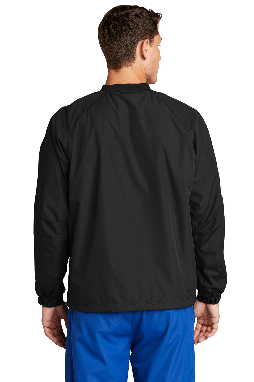 Sport-Tek JST72 Mens V-Neck Wind Jacket Black Model Back